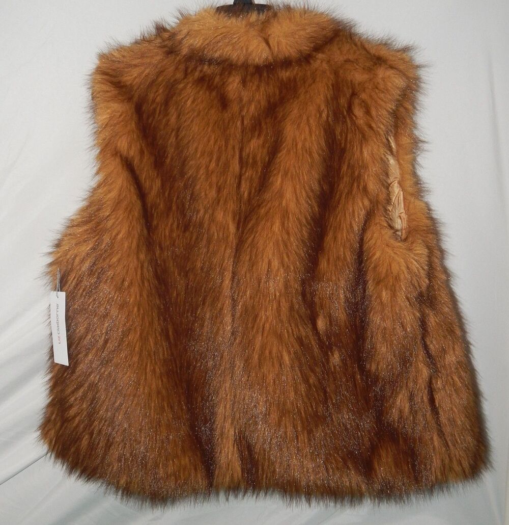 Liz Claiborne Stunning Faux Fur VEST Womens Size LARGE Sleeveless Open Front (L)